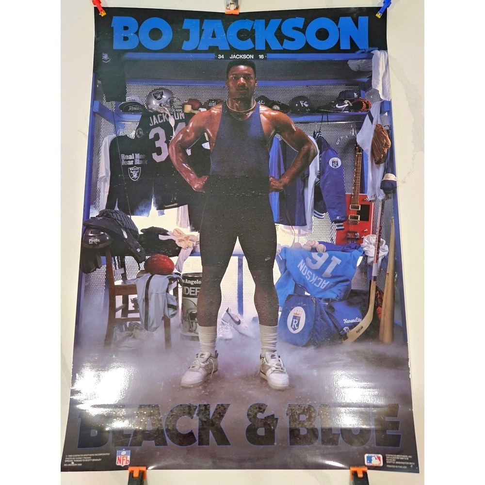 Vintage 1989 Bo Jackson Black Blue Costacos Brothers Poster Raiders Royals NFL